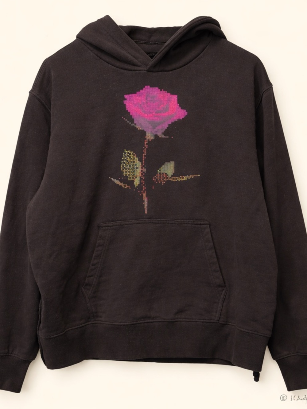 KSUBI PIXEL FLOWER KASH HOODIE - JET BLACK - MENS LARGE